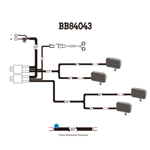 WorkLink™ Universal Single Color Work Light Harness 4 Lamps (1 EA) - BB84043