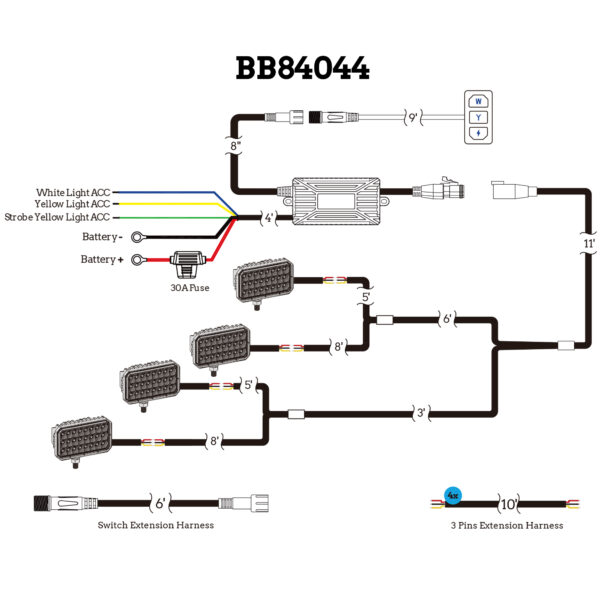 WorkLink™ Universal Dual Color Work Light Harness 4 Lamps (1EA) - BB84044
