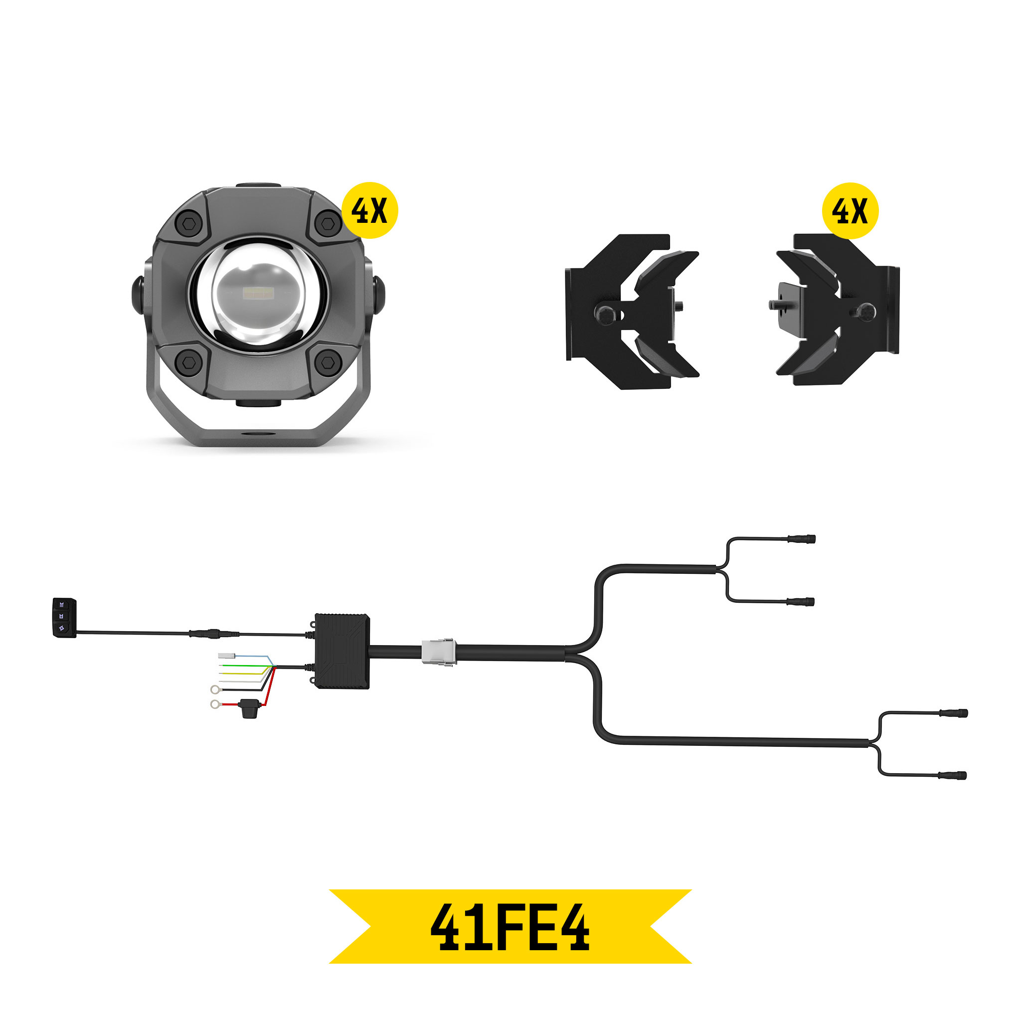Tiny Monster Grille Kit for Ford F-150 STX, 2024-25 (4 Pods, Harness, Brackets)-41FE4