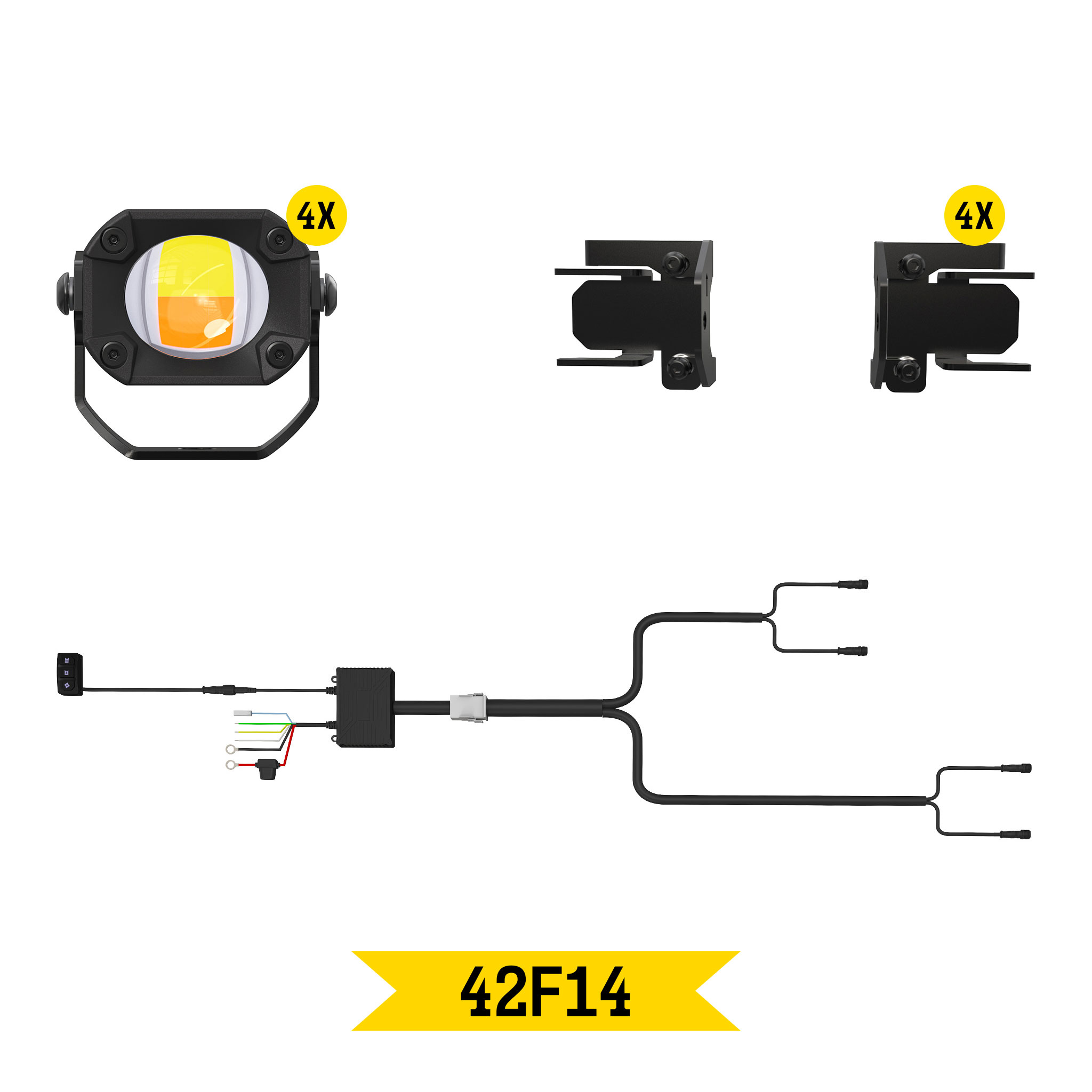 Tiny Monster Grille Kit for Ford F-150 XL/XLT, 2021-23 (4 Pods, Harness, Brackets)-42F14