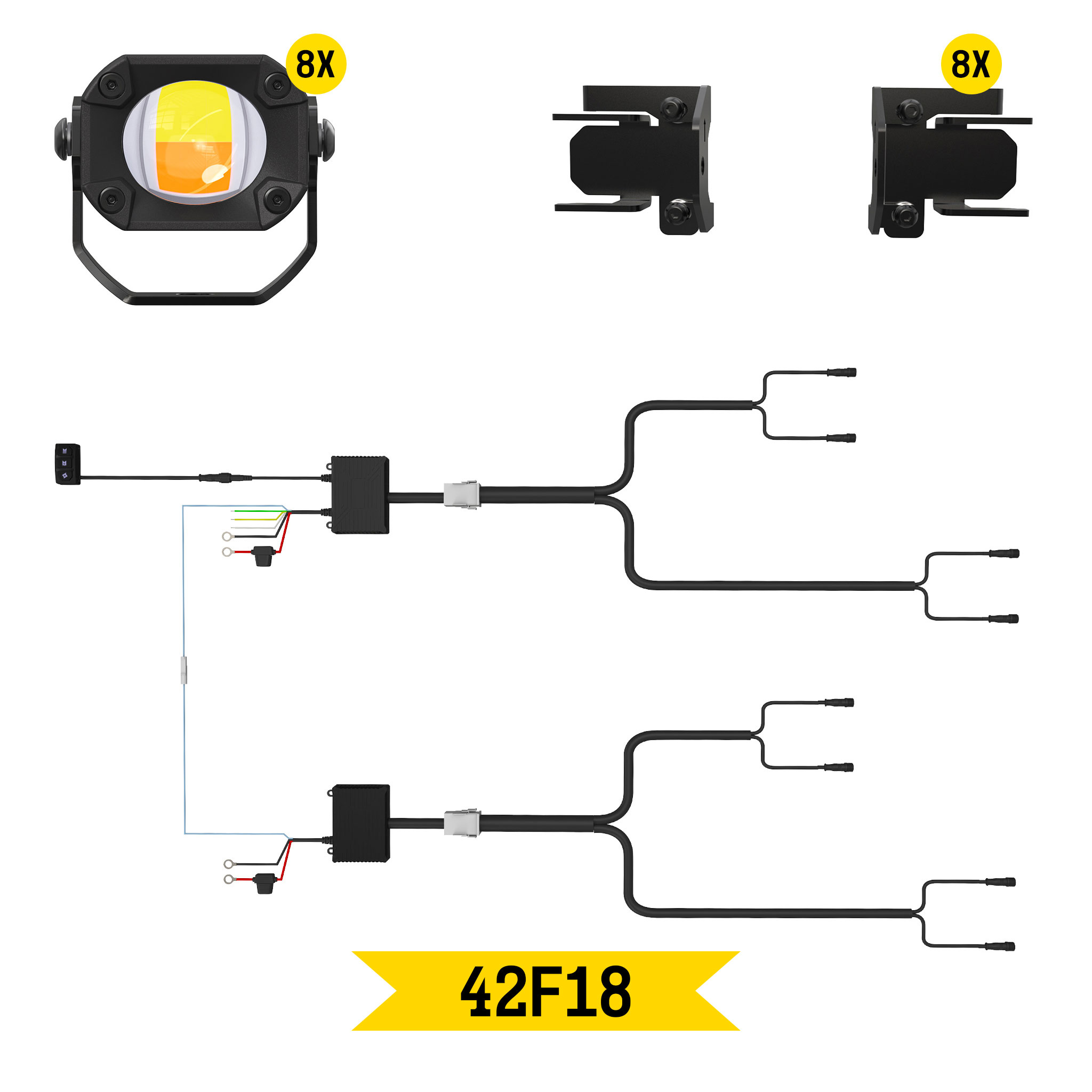 Tiny Monster Grille Kit for Ford F-150 XL/XLT, 2021-23 (8 Pods, Harness, Brackets)-42F18
