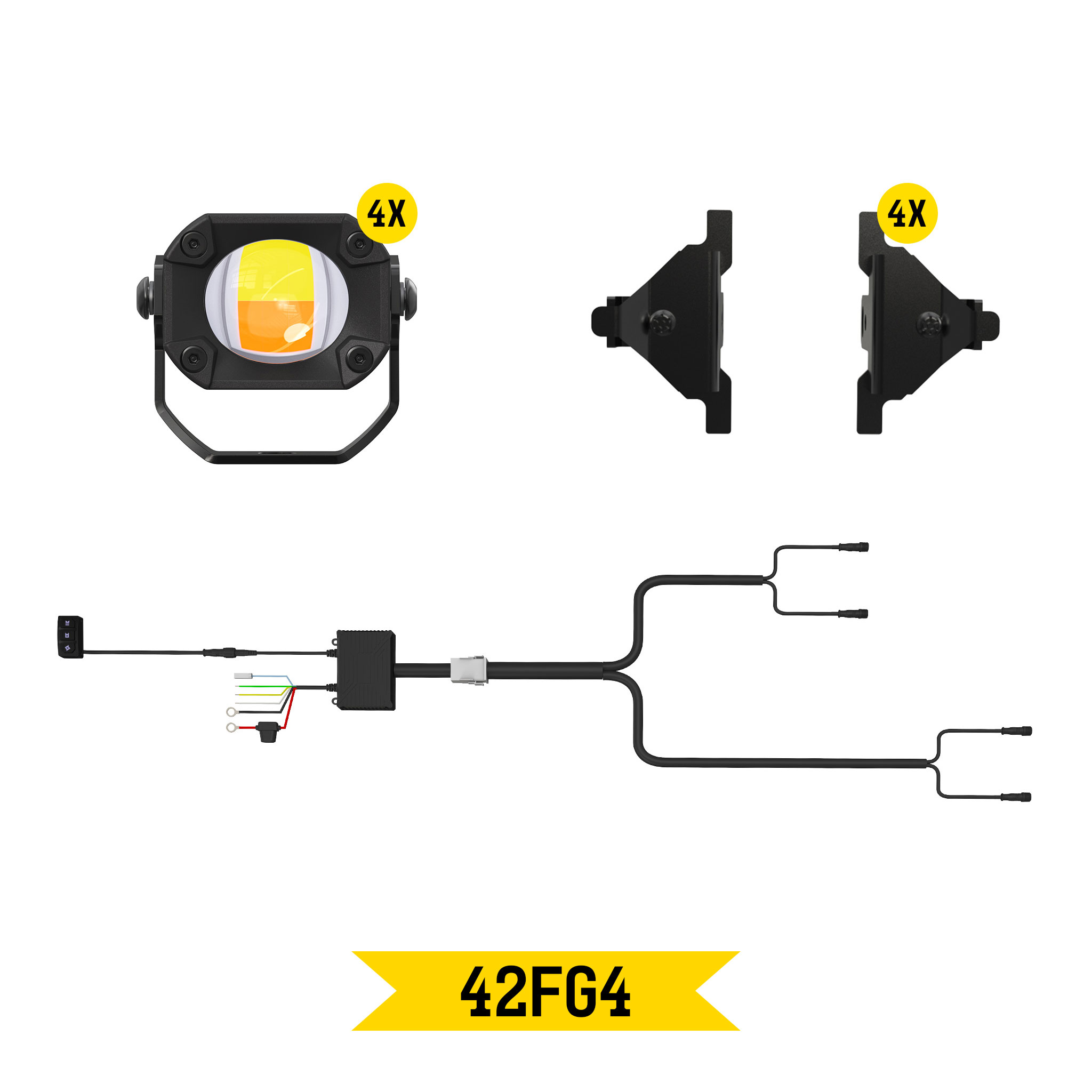 Tiny Monster Grille Kit for Ford Super Duty, 2024-25 (4 Pods, Harness, Brackets)-42FG4