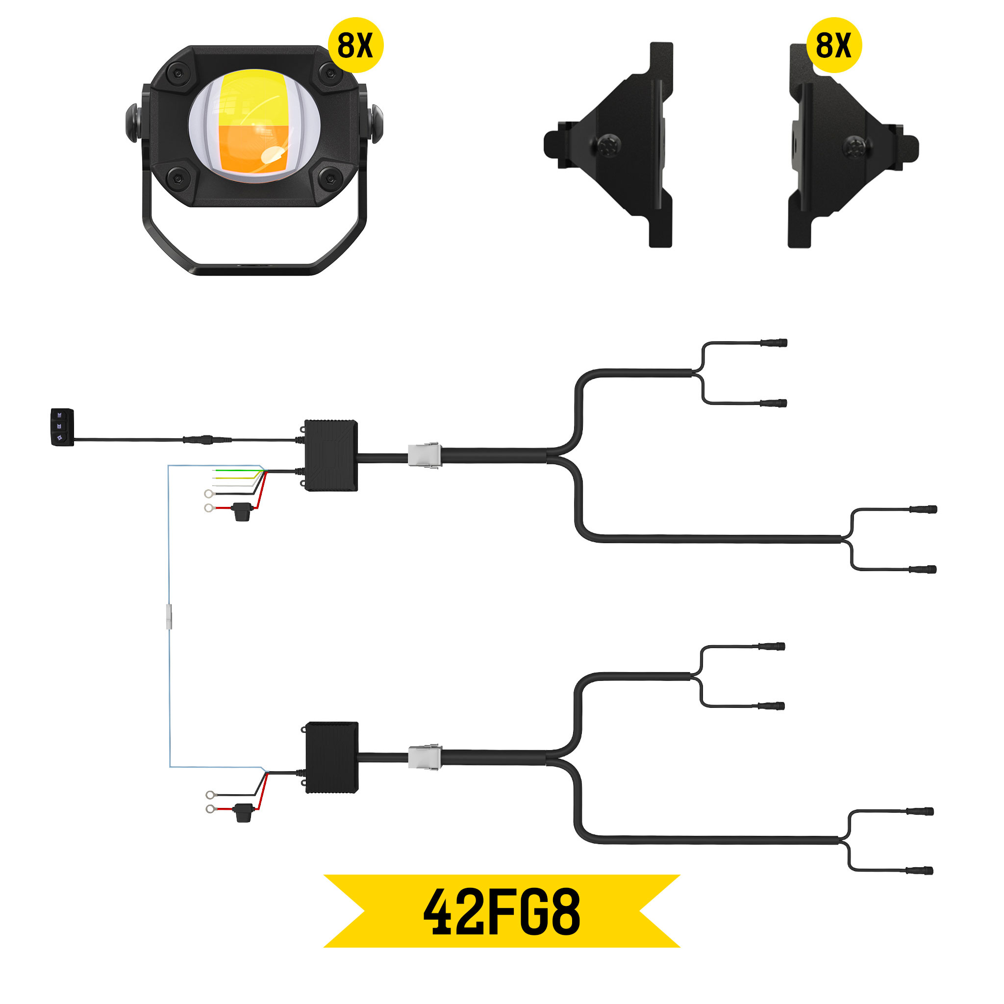 Tiny Monster Grille Kit for Ford Super Duty, 2024-25 (8 Pods, Harness, Brackets)-42FG8