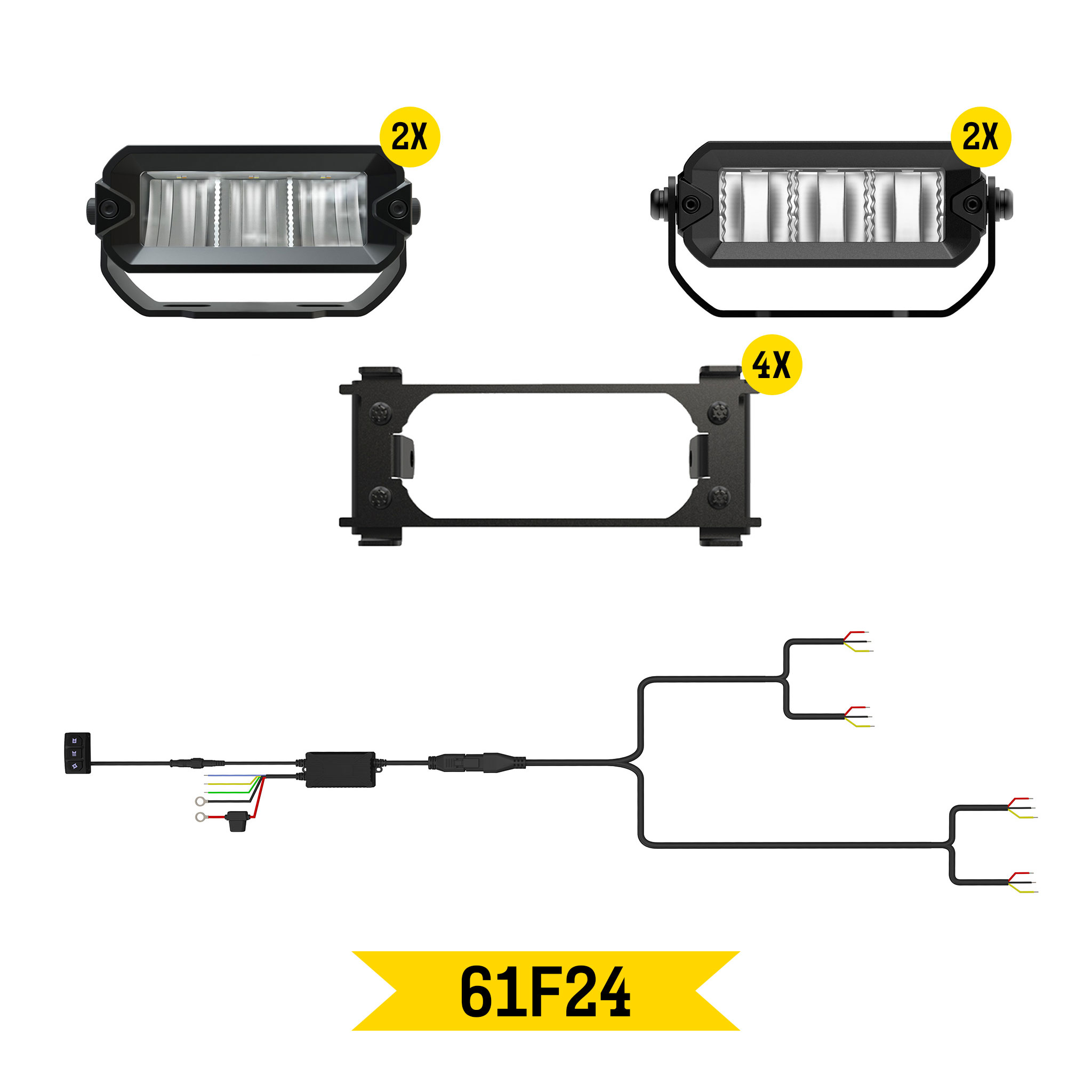 Tiny Monster Grille Kit for Ford F-150 Lariat/Lariat Sport, 2021-23 (4 Light Bars, Harness, Brackets)-61F24