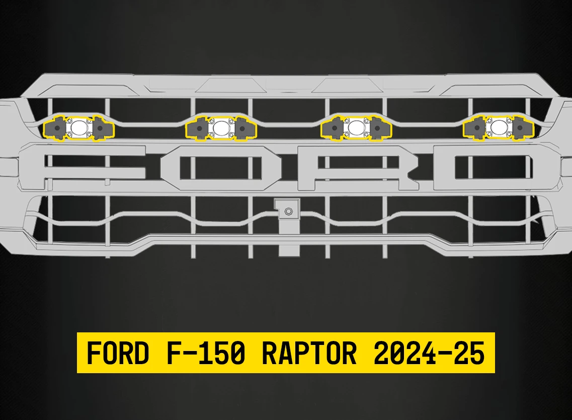 Tiny Monster Grille Top Kit for Ford, F-150 Raptor 2024-25 (4 pods, harness, bracket)-42FA4T