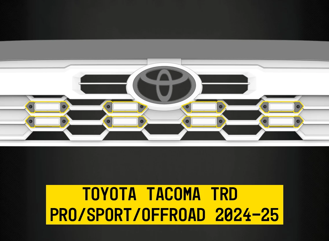Tiny Monster Grille Kit for Toyota Tacoma TRD Pro/Sport/Offroad, 2025 (8 Pods, Harness, Brackets)-43TD8