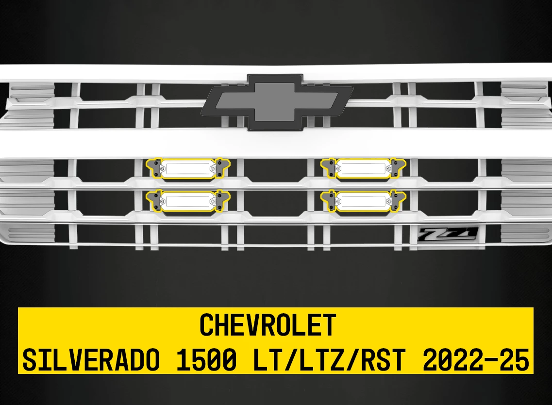 Tiny Monster Grille Kit for Chevrolet Silverado 1500 LT/LTZ/RST, 2022-25 (4 Light Bars, Harness, Brackets)-61CC4